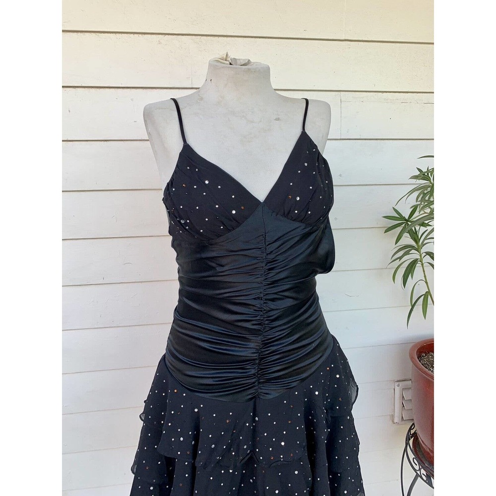 Vintage Betsey Johnson 90 2000 y2k Dress Midi Slip Silk Sexy Ruffle Ruched Rhine - Picture 5 of 10